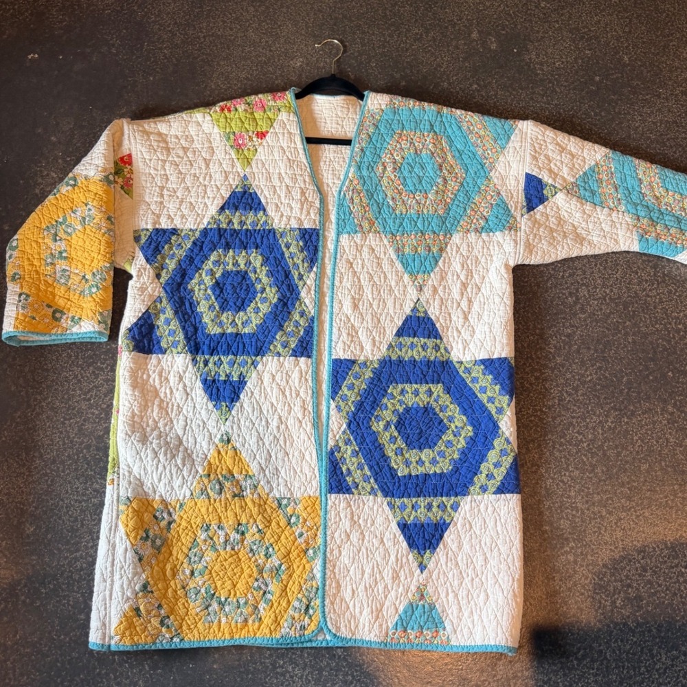 Handmade Vintage Feed Sack Quilt Jacket Women Multicolor Patchwork Duster